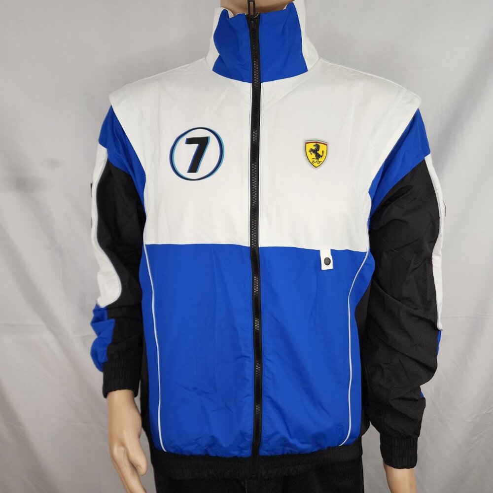 FERRARI MENS PUMA STREET RACING WOVEN JACKET WHITE BLUE SIZE XS NWT 597939-02